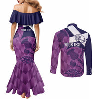 Scotland Rugby Custom Couples Matching Mermaid Dress and Long Sleeve Button Shirt Go Scottish Thistle Purple Version - Wonder Print Shop