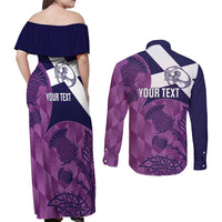 Scotland Rugby Custom Couples Matching Off Shoulder Maxi Dress and Long Sleeve Button Shirt Go Scottish Thistle Purple Version - Wonder Print Shop