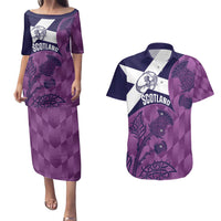 Scotland Rugby Custom Couples Matching Puletasi and Hawaiian Shirt Go Scottish Thistle Purple Version - Wonder Print Shop
