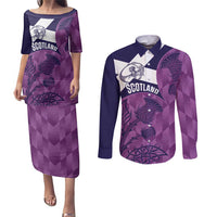 Scotland Rugby Custom Couples Matching Puletasi and Long Sleeve Button Shirt Go Scottish Thistle Purple Version - Wonder Print Shop