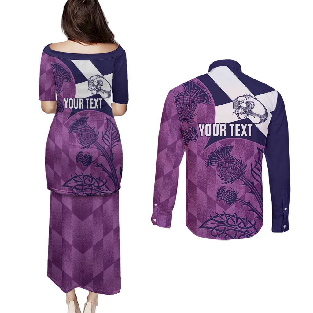 Scotland Rugby Custom Couples Matching Puletasi and Long Sleeve Button Shirt Go Scottish Thistle Purple Version - Wonder Print Shop