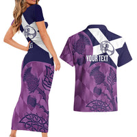 Scotland Rugby Custom Couples Matching Short Sleeve Bodycon Dress and Hawaiian Shirt Go Scottish Thistle Purple Version - Wonder Print Shop