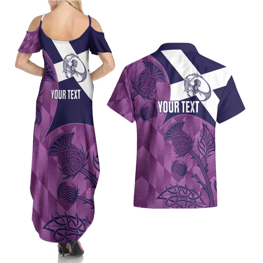 Scotland Rugby Custom Couples Matching Summer Maxi Dress and Hawaiian Shirt Go Scottish Thistle Purple Version - Wonder Print Shop