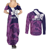 Scotland Rugby Custom Couples Matching Summer Maxi Dress and Long Sleeve Button Shirt Go Scottish Thistle Purple Version - Wonder Print Shop