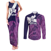 Scotland Rugby Custom Couples Matching Tank Maxi Dress and Long Sleeve Button Shirt Go Scottish Thistle Purple Version - Wonder Print Shop