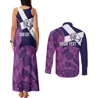 Scotland Rugby Custom Couples Matching Tank Maxi Dress and Long Sleeve Button Shirt Go Scottish Thistle Purple Version - Wonder Print Shop