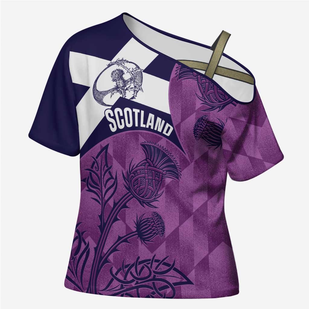 Scotland Rugby Custom Cross Shoulder Shirt Go Scottish Thistle Purple Version - Wonder Print Shop