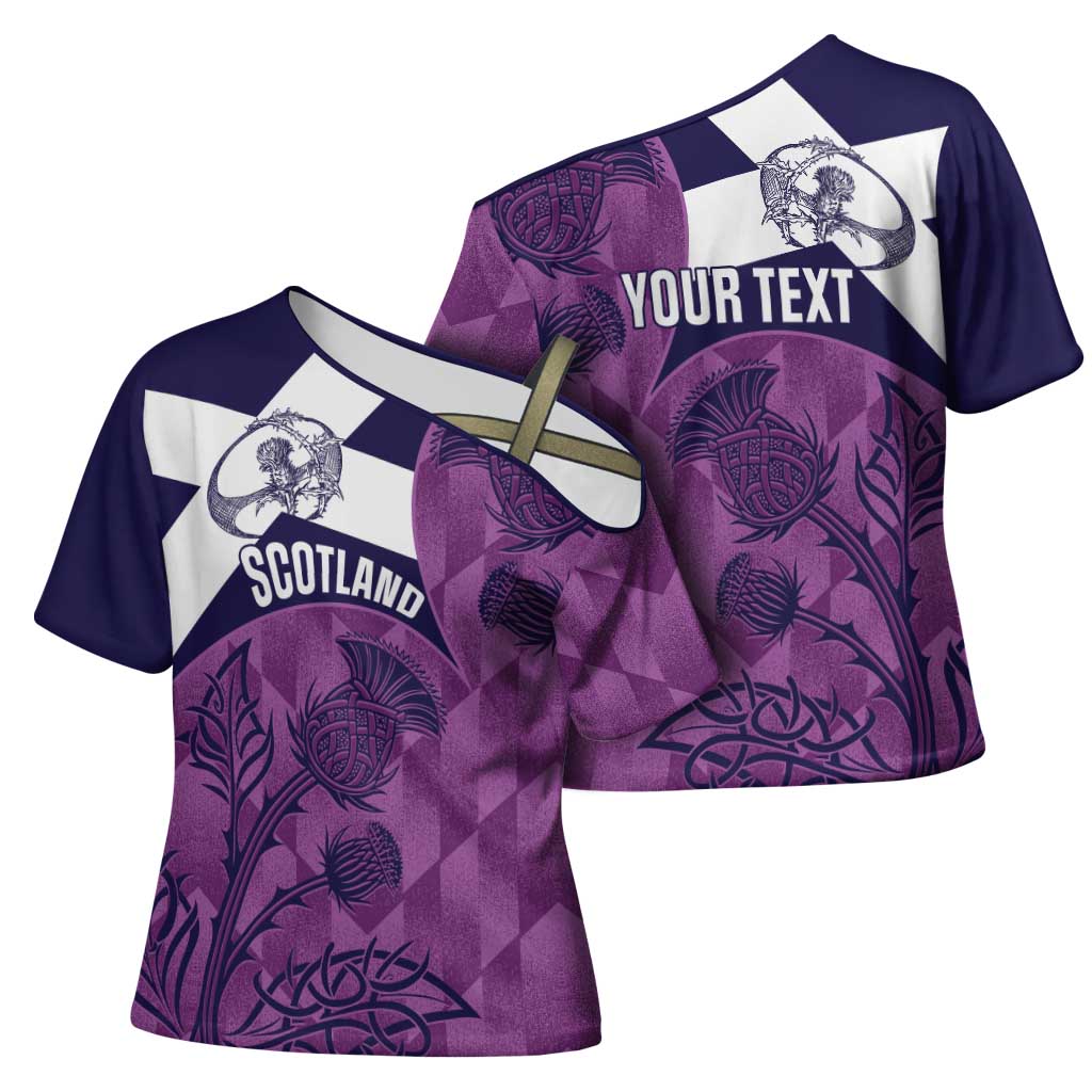 Scotland Rugby Custom Cross Shoulder Shirt Go Scottish Thistle Purple Version - Wonder Print Shop