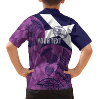 Scotland Rugby Custom Family Matching Long Sleeve Bodycon Dress and Hawaiian Shirt Go Scottish Thistle Purple Version - Wonder Print Shop