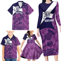 Scotland Rugby Custom Family Matching Long Sleeve Bodycon Dress and Hawaiian Shirt Go Scottish Thistle Purple Version - Wonder Print Shop