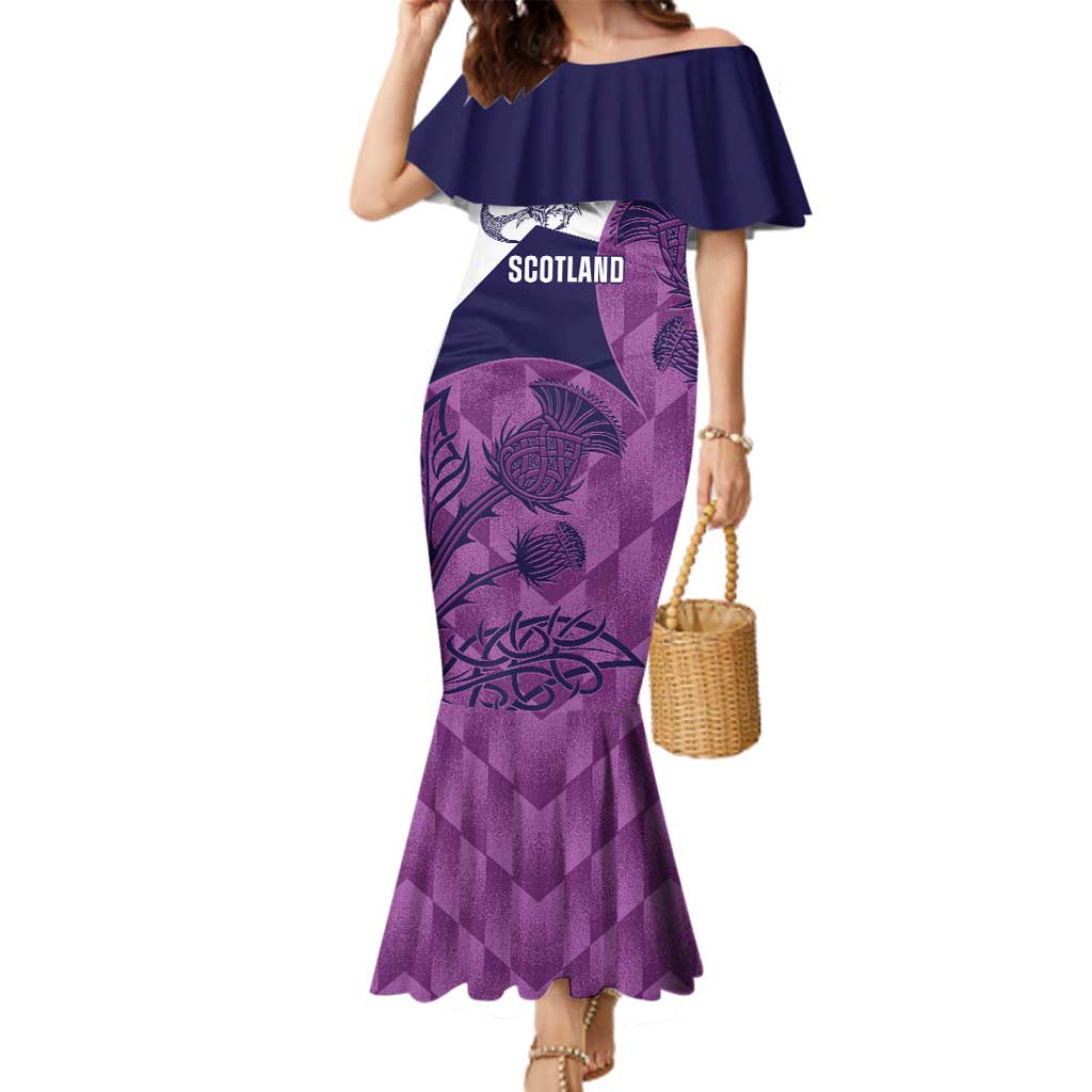 Scotland Rugby Custom Family Matching Mermaid Dress and Hawaiian Shirt Go Scottish Thistle Purple Version - Wonder Print Shop