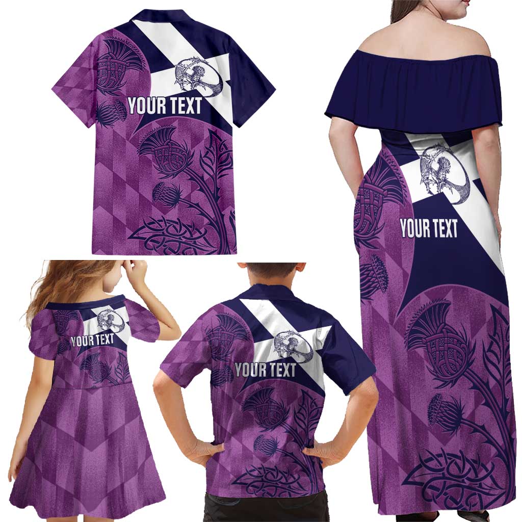 Scotland Rugby Custom Family Matching Off Shoulder Maxi Dress and Hawaiian Shirt Go Scottish Thistle Purple Version - Wonder Print Shop