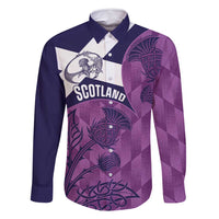 Scotland Rugby Custom Family Matching Off Shoulder Short Dress and Hawaiian Shirt Go Scottish Thistle Purple Version - Wonder Print Shop