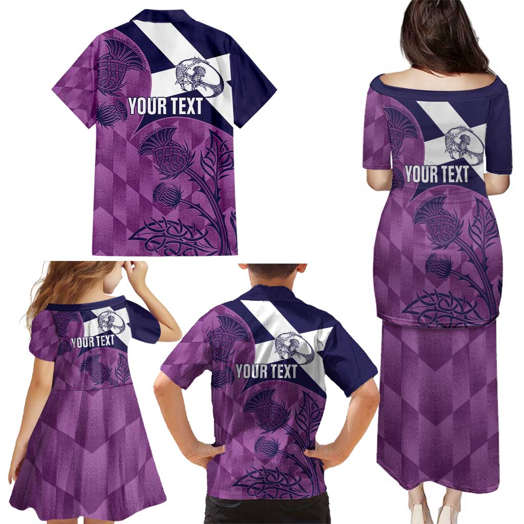 Scotland Rugby Custom Family Matching Puletasi and Hawaiian Shirt Go Scottish Thistle Purple Version - Wonder Print Shop