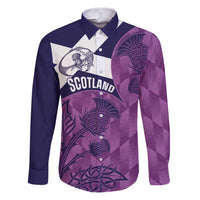 Scotland Rugby Custom Family Matching Puletasi and Hawaiian Shirt Go Scottish Thistle Purple Version - Wonder Print Shop