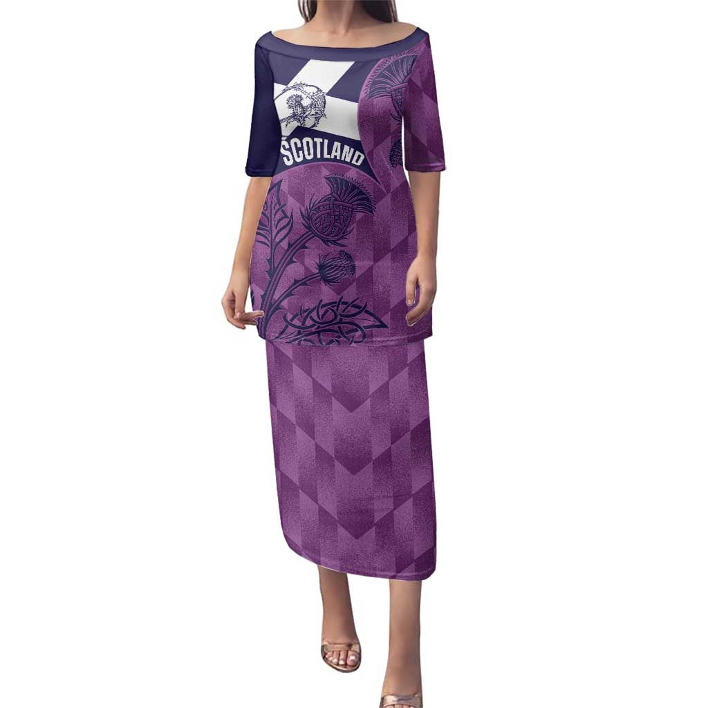 Scotland Rugby Custom Family Matching Puletasi and Hawaiian Shirt Go Scottish Thistle Purple Version - Wonder Print Shop