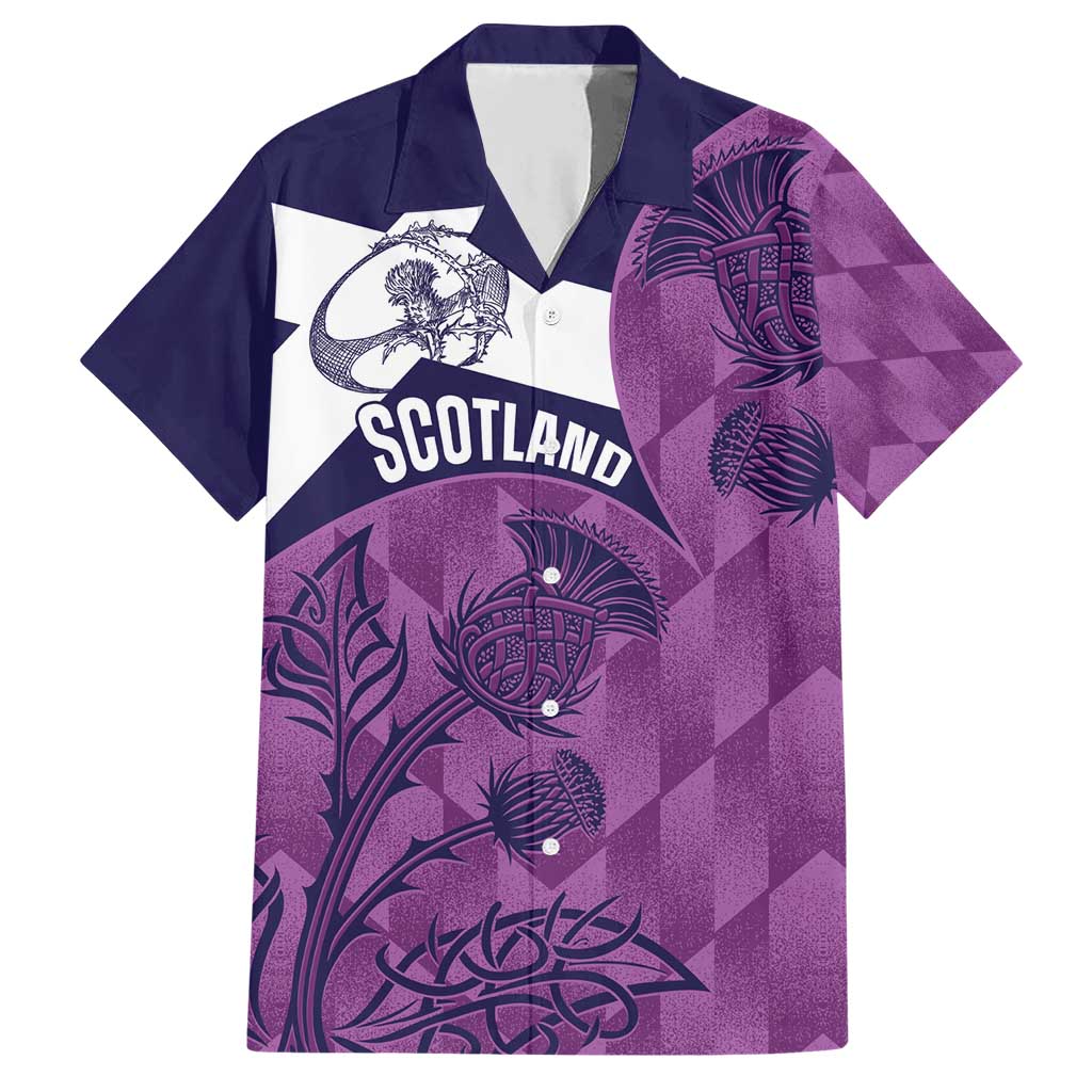 Scotland Rugby Custom Family Matching Short Sleeve Bodycon Dress and Hawaiian Shirt Go Scottish Thistle Purple Version - Wonder Print Shop