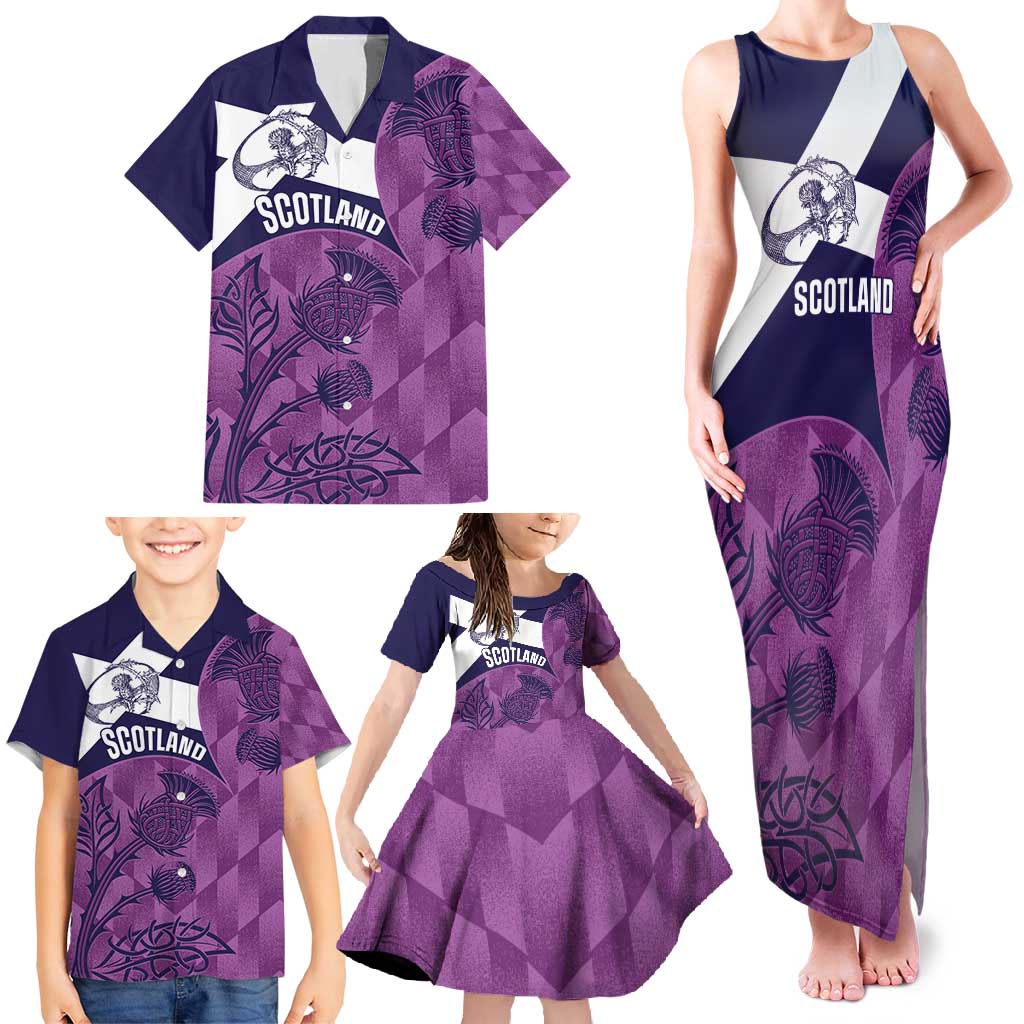 Scotland Rugby Custom Family Matching Tank Maxi Dress and Hawaiian Shirt Go Scottish Thistle Purple Version - Wonder Print Shop