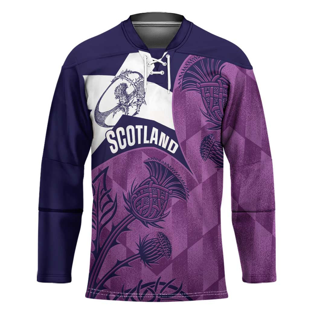 Scotland Rugby Custom Hockey Jersey Go Scottish Thistle Purple Version - Wonder Print Shop