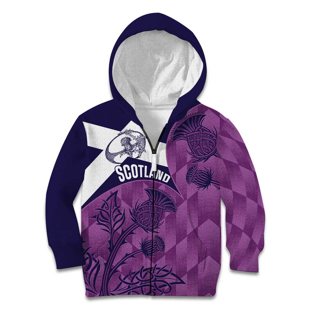 Scotland Rugby Custom Kid Hoodie Go Scottish Thistle Purple Version - Wonder Print Shop
