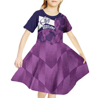 Scotland Rugby Custom Kid Short Sleeve Dress Go Scottish Thistle Purple Version - Wonder Print Shop