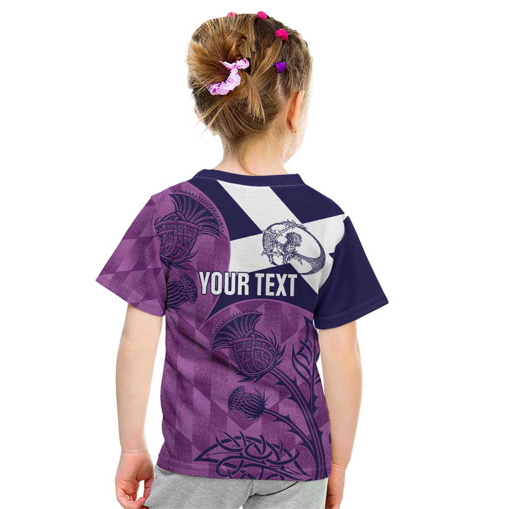 Scotland Rugby Custom Kid T Shirt Go Scottish Thistle Purple Version - Wonder Print Shop