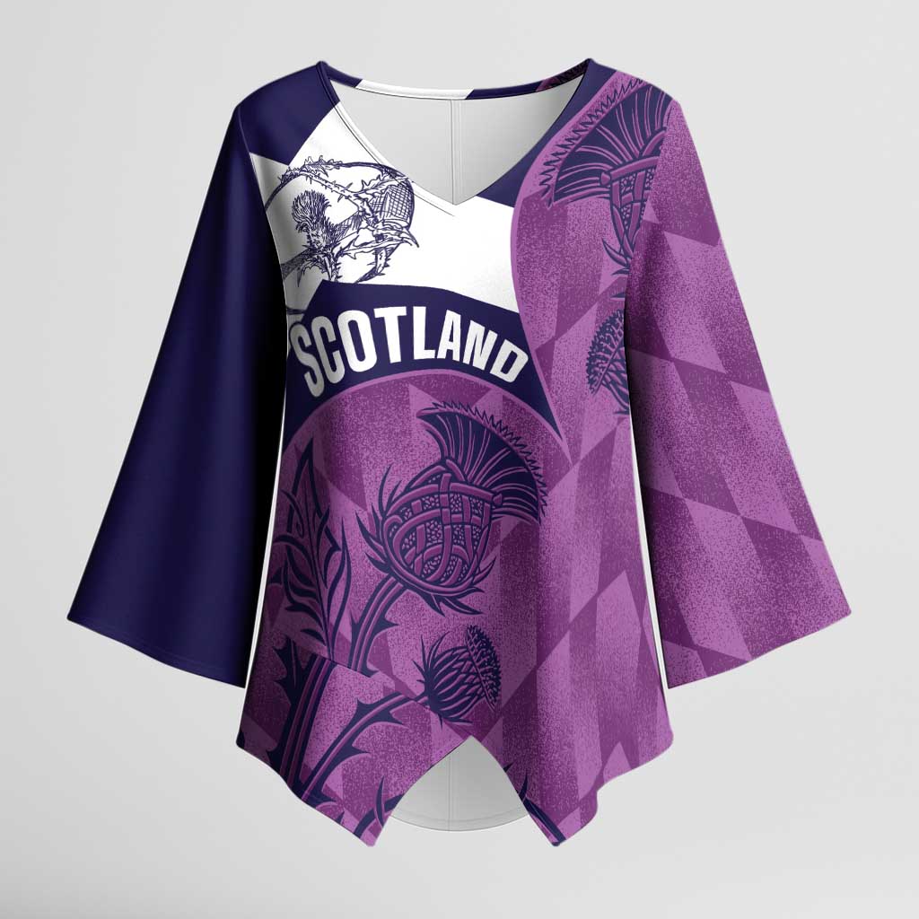 Scotland Rugby Custom Kimono Sleeve Blouse Go Scottish Thistle Purple Version - Wonder Print Shop