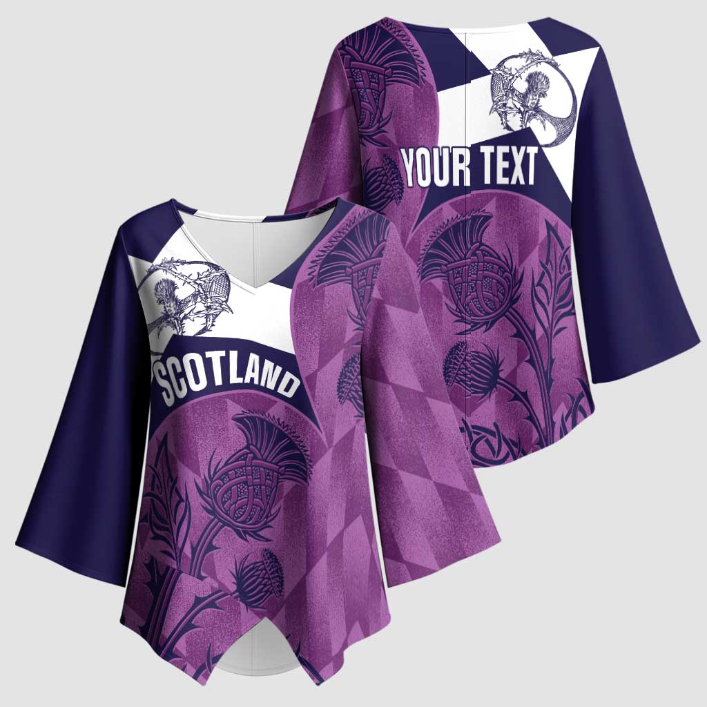 Scotland Rugby Custom Kimono Sleeve Blouse Go Scottish Thistle Purple Version - Wonder Print Shop