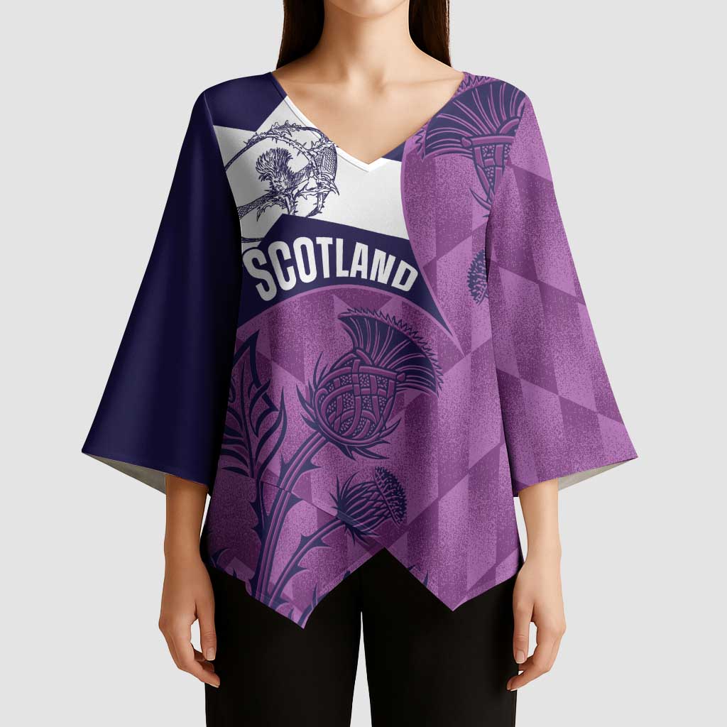 Scotland Rugby Custom Kimono Sleeve Blouse Go Scottish Thistle Purple Version - Wonder Print Shop