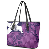 Scotland Rugby Custom Leather Tote Bag Go Scottish Thistle Purple Version - Wonder Print Shop