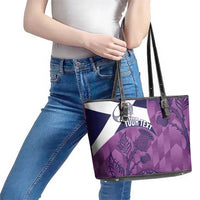 Scotland Rugby Custom Leather Tote Bag Go Scottish Thistle Purple Version - Wonder Print Shop