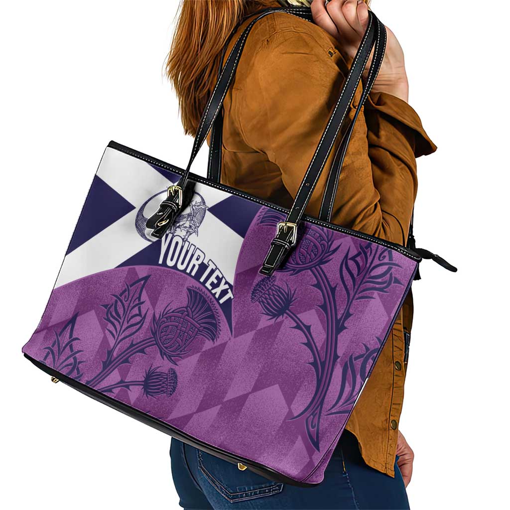 Scotland Rugby Custom Leather Tote Bag Go Scottish Thistle Purple Version - Wonder Print Shop