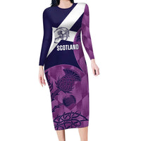 Scotland Rugby Custom Long Sleeve Bodycon Dress Go Scottish Thistle Purple Version - Wonder Print Shop