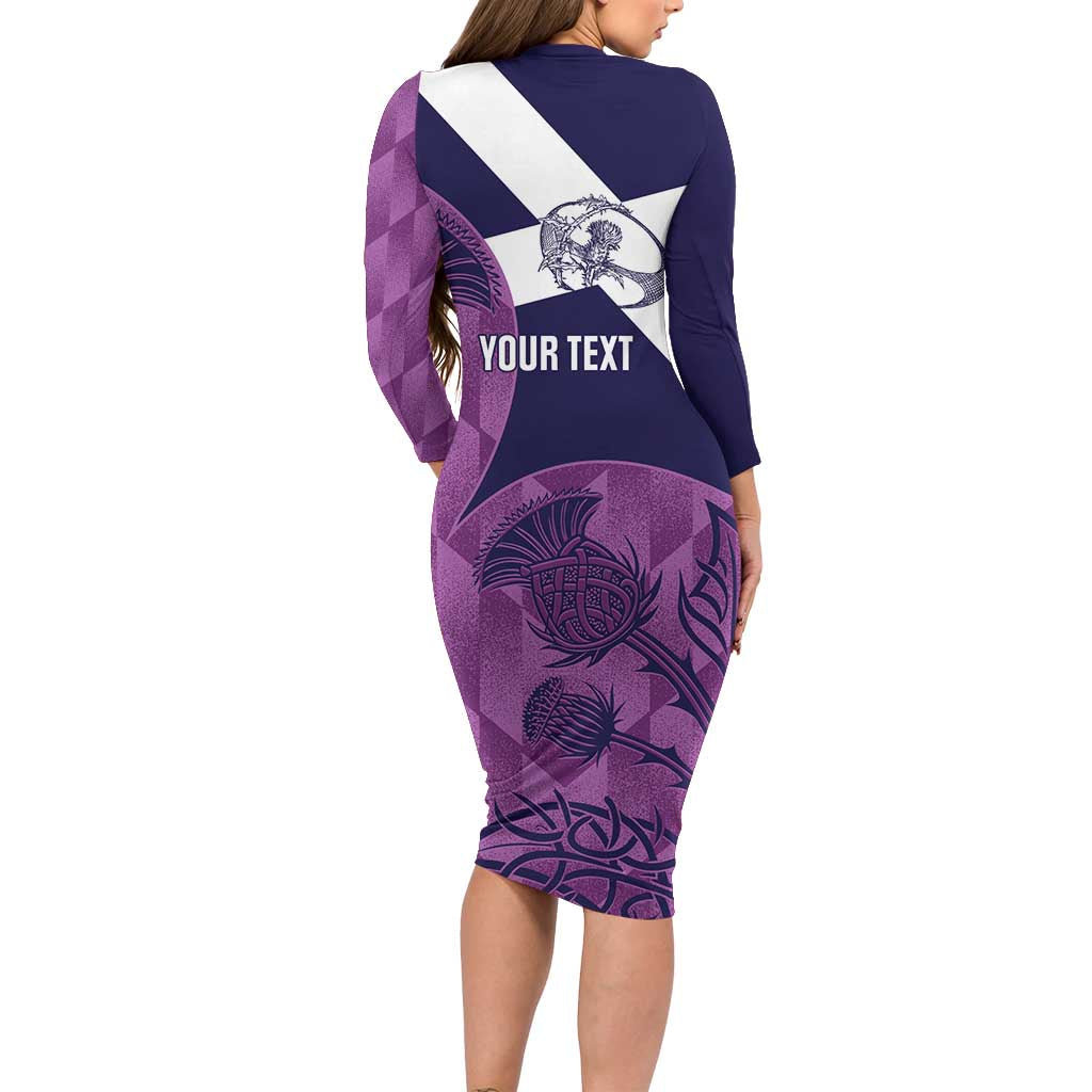 Scotland Rugby Custom Long Sleeve Bodycon Dress Go Scottish Thistle Purple Version - Wonder Print Shop