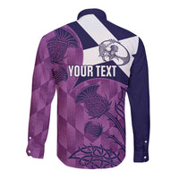 Scotland Rugby Custom Long Sleeve Button Shirt Go Scottish Thistle Purple Version - Wonder Print Shop