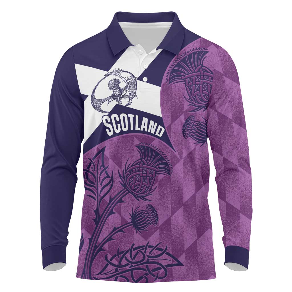 Scotland Rugby Custom Long Sleeve Polo Shirt Go Scottish Thistle Purple Version - Wonder Print Shop