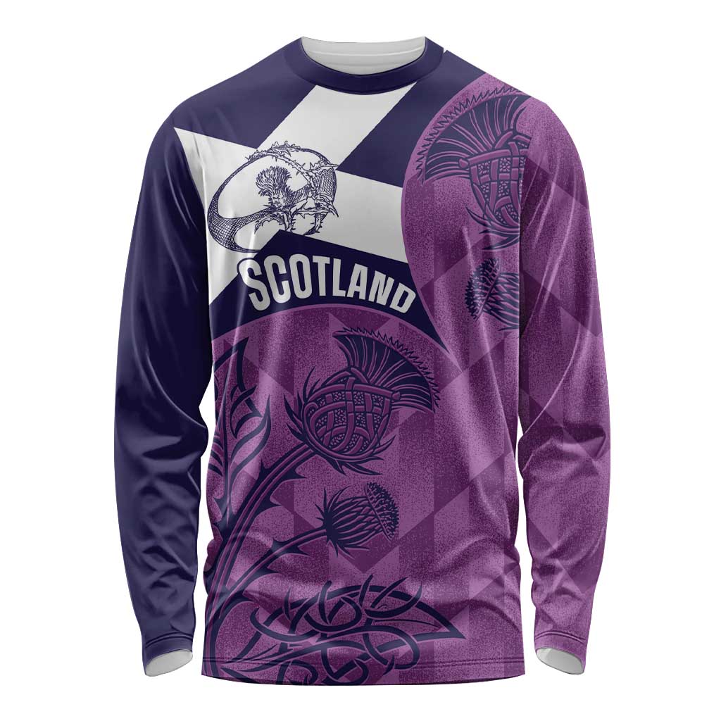 Scotland Rugby Custom Long Sleeve Shirt Go Scottish Thistle Purple Version - Wonder Print Shop