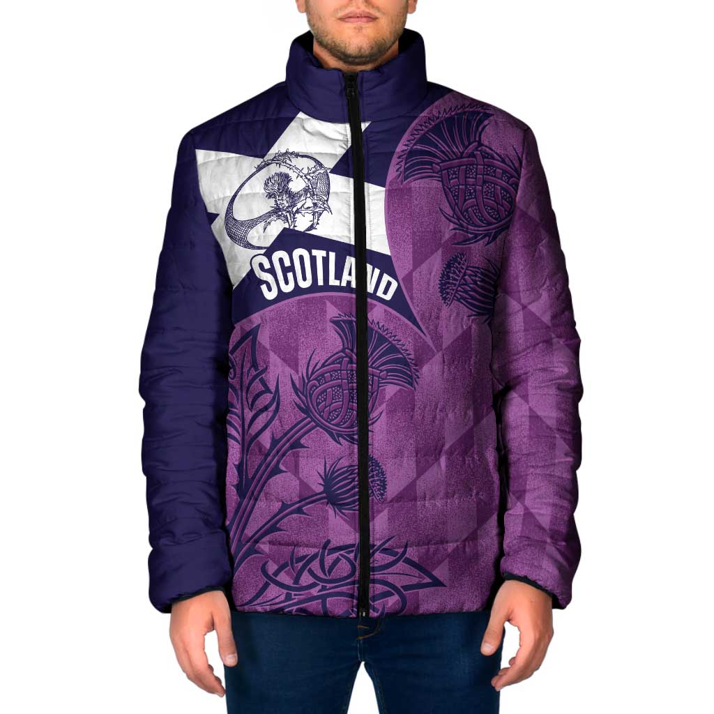 Scotland Rugby Custom Padded Jacket Go Scottish Thistle Purple Version - Wonder Print Shop