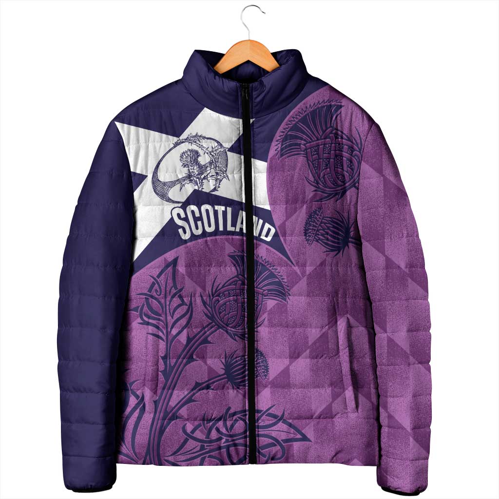 Scotland Rugby Custom Padded Jacket Go Scottish Thistle Purple Version - Wonder Print Shop