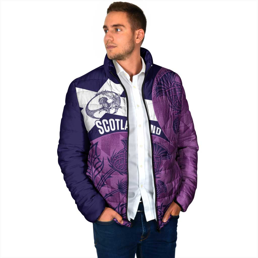 Scotland Rugby Custom Padded Jacket Go Scottish Thistle Purple Version - Wonder Print Shop
