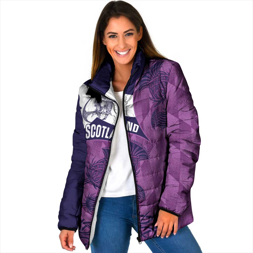 Scotland Rugby Custom Padded Jacket Go Scottish Thistle Purple Version - Wonder Print Shop