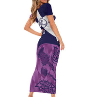 Scotland Rugby Custom Short Sleeve Bodycon Dress Go Scottish Thistle Purple Version - Wonder Print Shop