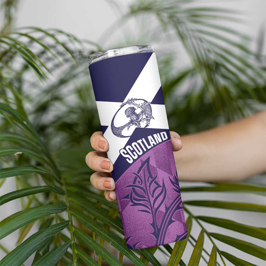 Scotland Rugby Custom Skinny Tumbler Go Scottish Thistle Purple Version - Wonder Print Shop
