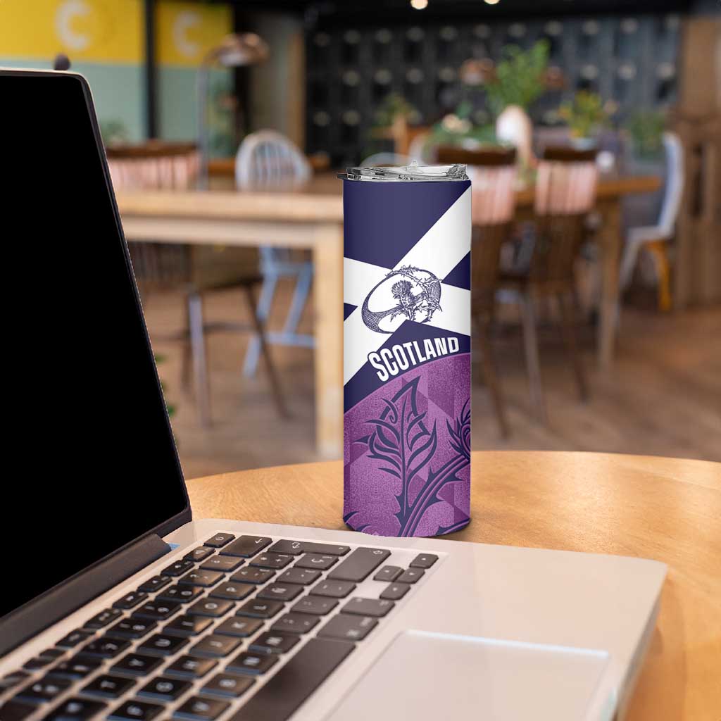 Scotland Rugby Custom Skinny Tumbler Go Scottish Thistle Purple Version - Wonder Print Shop