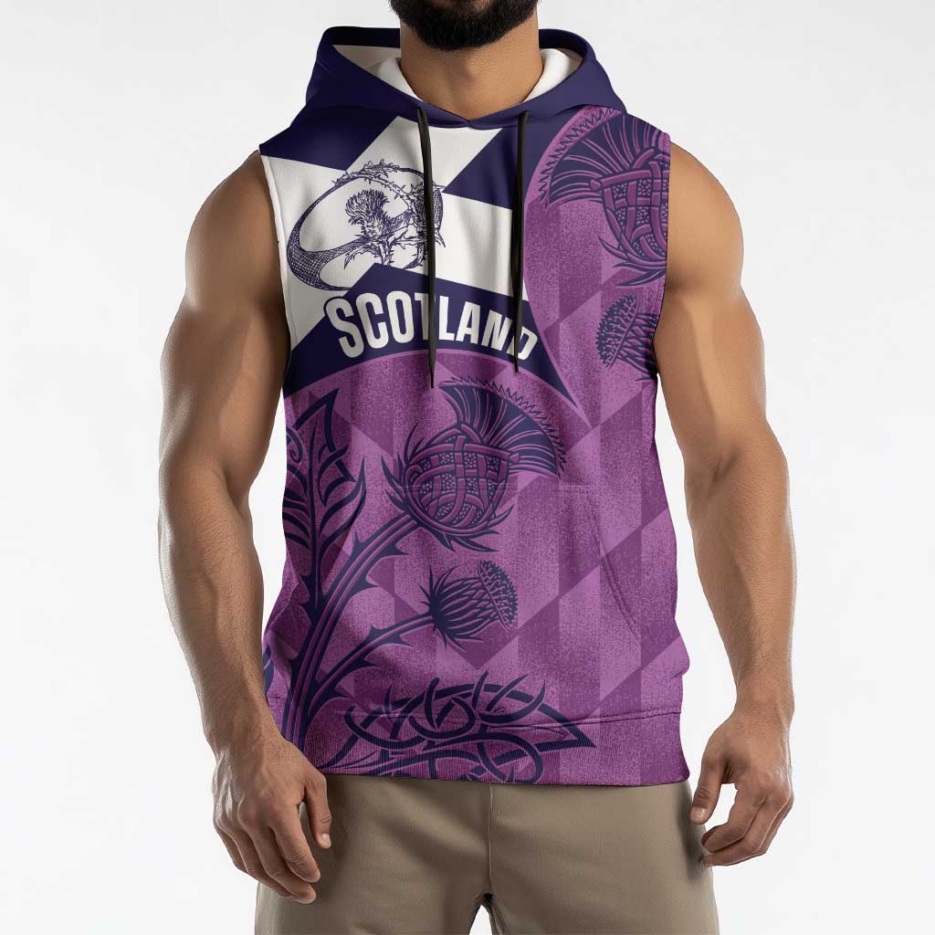 Scotland Rugby Custom Sleeveless Hoodie Go Scottish Thistle Purple Version - Wonder Print Shop