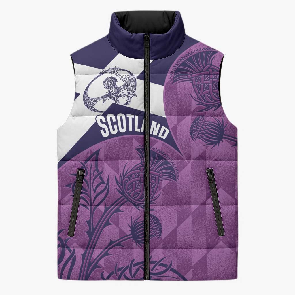 Scotland Rugby Custom Sleeveless Puffer Jacket Go Scottish Thistle Purple Version - Wonder Print Shop