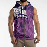 Scotland Rugby Custom Sleeveless Zip Hoodie Go Scottish Thistle Purple Version - Wonder Print Shop