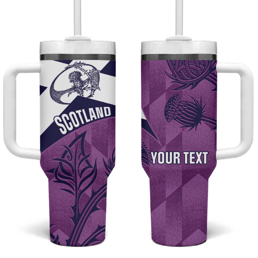 Scotland Rugby Custom Tumbler With Handle Go Scottish Thistle Purple Version - Wonder Print Shop