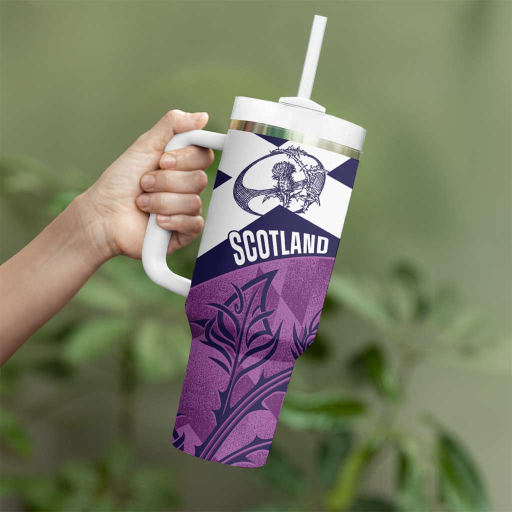 Scotland Rugby Custom Tumbler With Handle Go Scottish Thistle Purple Version - Wonder Print Shop