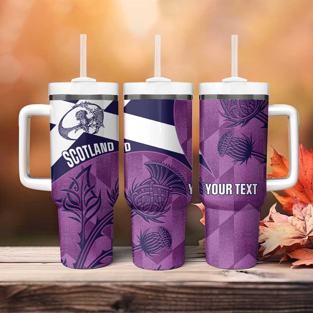 Scotland Rugby Custom Tumbler With Handle Go Scottish Thistle Purple Version - Wonder Print Shop